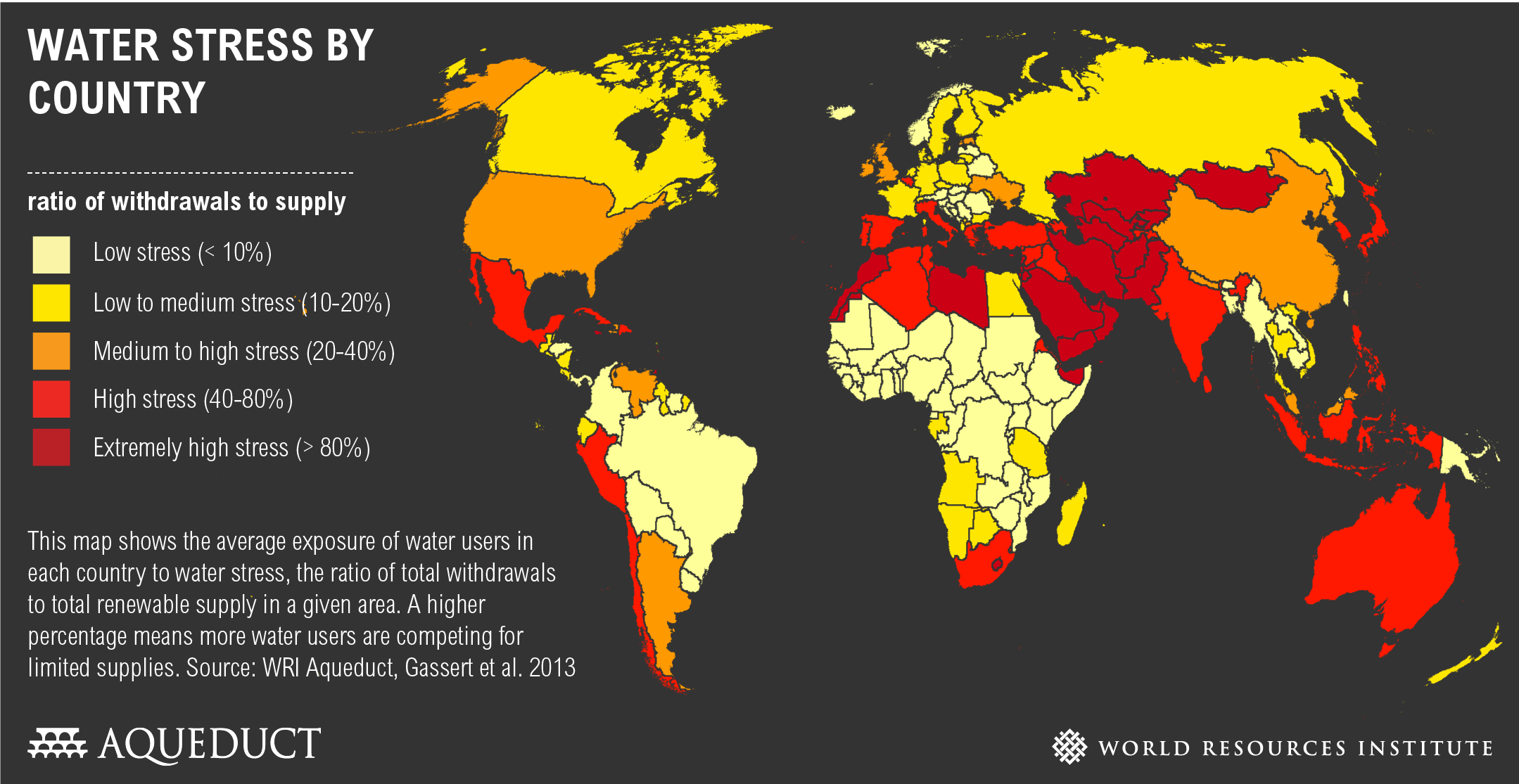 Carte du monde montrant les problèmes de sécheresse par pays