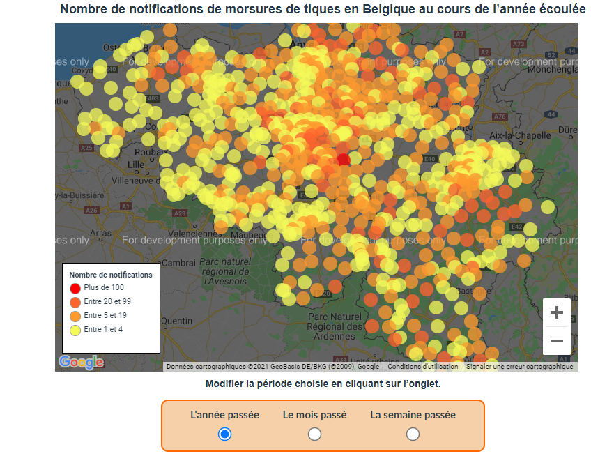 Cartographie des morsures de tiques au cours de l'année dernière